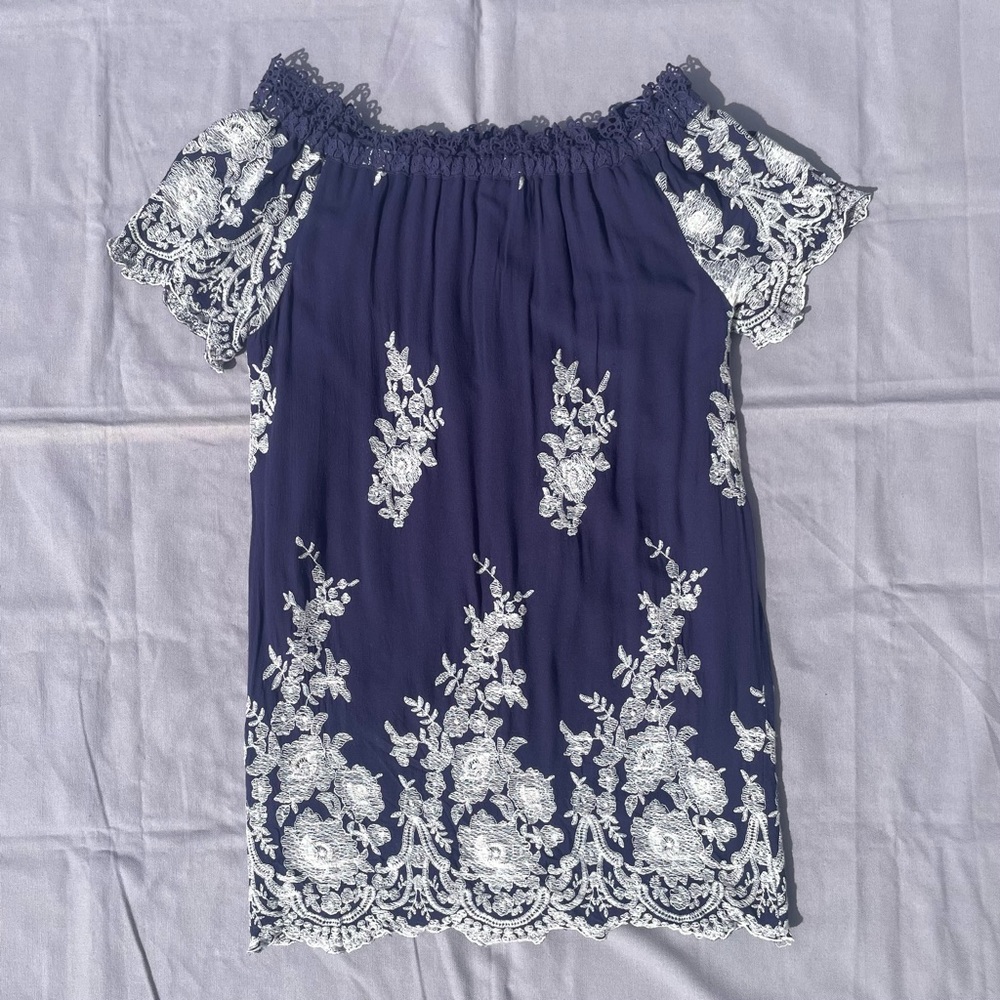 Altar'd State Tunic Dress Sz M Off Shoulder Mini Embroidered Peasant Style Boho